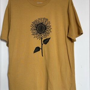 Mustard Short-Sleeve Tee with Black Sunflower Print